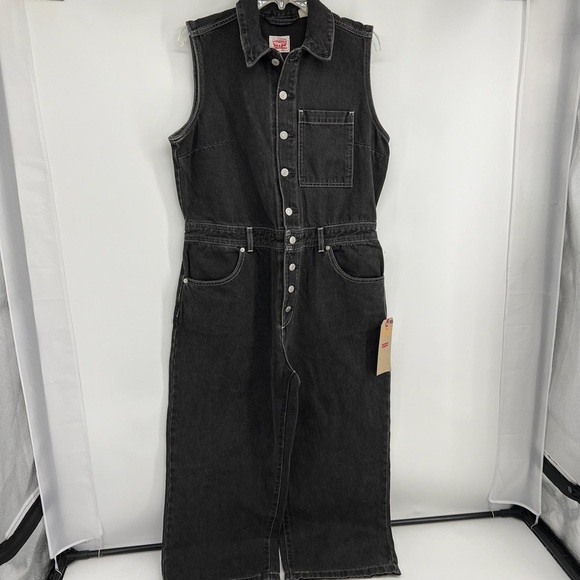Levi’s Sz Large Sleeveless Black Denim Jumpsuit - Picture 11 of 14